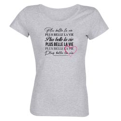 T-shirt Femme Plus Belle La Vie GRIS Typo Cœur Rose