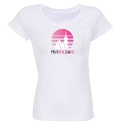T-shirt Femme Plus Belle La Vie BLANC Logo Soleil Degrade Rose